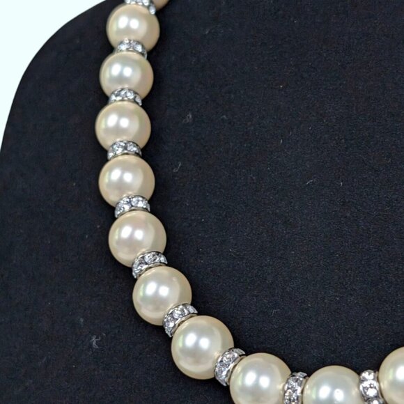 V. Glass Pearl Rhinestone Accent Necklace - Picture 5 of 6